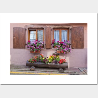 Two Windows and Colorful Flowers Posters and Art